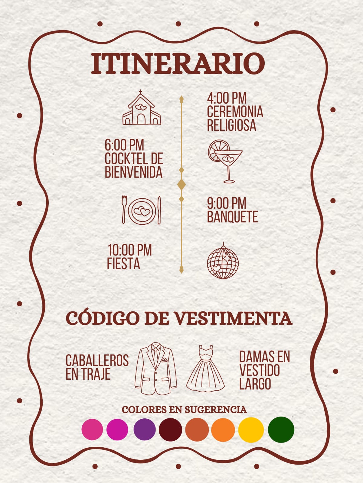 Itinerario y código de vestimenta